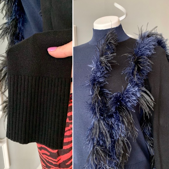 Cédric Charlier Two Tone Runway Sweater with Feather Trim Size 12 - Picture 5 of 14